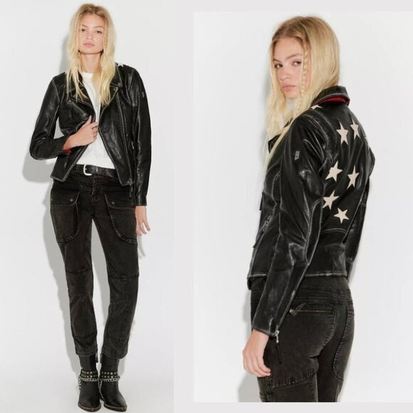 Mauritius Christy Rf Star Detail Leather Jacket, Vintage Black - NEW - Picture 9 of 15